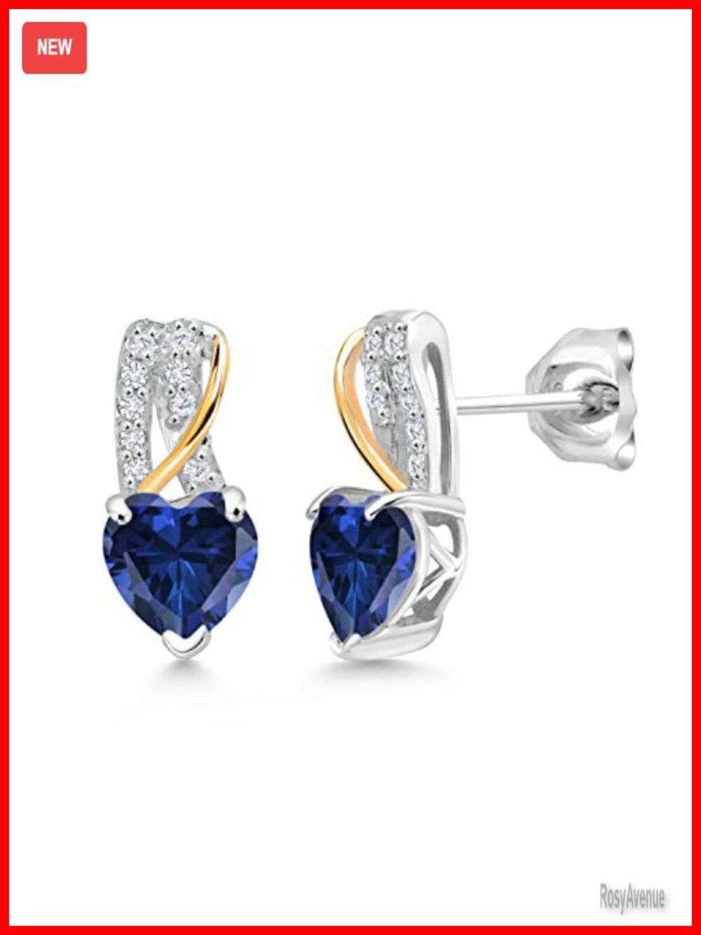 925 Silver 10K Yellow Gold Infinity Heart Stud Earrings 6MM Gemstone Lab Diamond